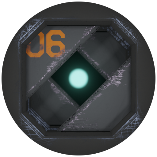 Caelan's avatar: a glowing blue sphere behind partially closed blast doors